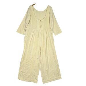 Free People Shiloh Jumpsuit Womens Cream Wide Leg Cropped Cotton Linen Boho